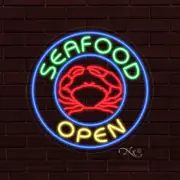 NEW "SEAFOOD OPEN" w/LOGO 26x26x1 INCH LED FLEX WINDOW/WALL INDOOR SIGN 31165