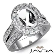 Diamond Engagement Oval Semi Mount 1.3Ct Ring Halo Pave Set Split Shank Platinum