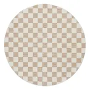 Jazine Cream and Brown Checkered Washable Round Rug