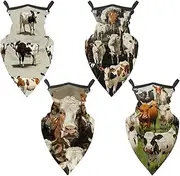[Diusye] 4 Pcs Neck Gaiter Face Cover Bandana Scarf, Cows and Cattles Farm Animal