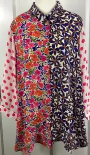NWT Rose & Olive Plus Size 2X Multi Color 3/4 Sleeve Button Down Blouse