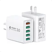 50W USB Wall Charger Block, 2-Pack 5 Port Fast Charging Station with QC 3.0 Technology, Multiport USB-A Wall Plug for iPhone 16/15/14 Pro Max/Plus, iPad, Samsung Galaxy, LG, Motorola, Android Phones