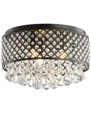 JONATHAN Y Evelyn 17in 3-Light Crystal Drops Metal LED Flush Mount. Black by JONATHAN Y