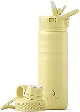 IDEUS Vacuum Insulated Water Bottle, Stainless Steel Double Wall Flask Metal Sports Canteen with Leak-Proof Straw Screw Cap (Light Yellow, 24oz (710ml))
