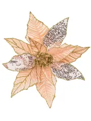 Three Style Peach Pink Poinsettia Decorative Christmas Floral Pick - 28cm