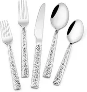 Hammered Silverware Set, 40-Piece Stainless Steel Square Flatware Set for 8, Food-Grade Tableware Cutlery Set, Utensil Sets for Home Restaurant, Mirror Finish, Dishwasher Safe