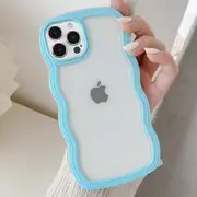 Wave Frame Clear Case for iPhone14 Pro Max Phone Case,Cute Wave Frame Slim Fit Shockproof Phone Translucent Soft Pretty Anti-Scratch Case-Sierra Blue