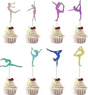 JEKUGOT 32Pcs Gymnastics Cake Toppers Girls, Ballet Cake Toppers, Glitter Gymnastics Cake Toppers for Gymnastics Sports Party Supplies