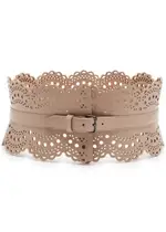 Alaïa Bustier Laser-cut Leather Belt - Sand 26