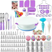 UKKQES Cake Decorating Supplies Kit Tools 356pcs,Baking Accessories with Cake Turntable, Pastry Piping Bag, Piping Icing Tips, Dinosaur Cake Toppers for Beginners