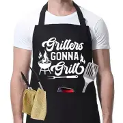 Funny Grill BBQ Apron for Men - Grilling Aprons for Men w/3 Pockets, Men's