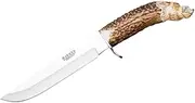 Hiking Knife Joker CT34 Jabato with Hand-Carved Deer Horn Handle, Mountaineering Knife with 17 cm Blade Made of MOVA Steel, Includes Brown Leather Sheath