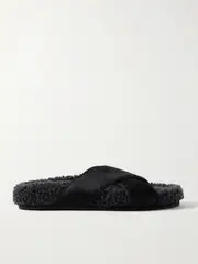 [Ancient Greek Sandals] Ancient Greek Sandals - Anilio Calf Hair And Shearling Slides - Black - IT39 IT 39 Black