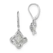 14k White Gold Square Real Diamond Leverback Earrings