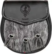 Davison Semi Dress Sporran Fur Plain Leather Flap Scottish Clan Crest
