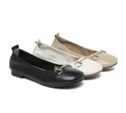 EVERAU® Women Leather Round Toe Metal Buckle Ultra Soft Ballet Flats Blake - Black / AU Ladies 10 / AU Men 8 / EU 41