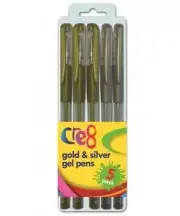 Cre8 Gold & Silver Gel Pens Ideal For Cards Crafts - Pack of 5