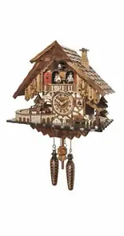 Quartz Cuckoo Clock Black forest house with music, dancers an.. EN 48710 QMT NEW