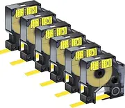 KCMYTONER 6PK Compatible for Dymo Rhino 18056 A18056 Black on Yellow 12mm 1/2 inch Industrial Heat Shrink Tubes Label for Rhino 1000 3000 4200 5000 5200 6000 3M Label Maker Refills