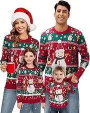 [Becotal] Christmas Jumper Family Set Knitted Jumper Crew Neck Funny Christmas Jumper with Christmas Tree Snowman Pattern