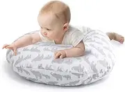 The Peanutshell Nursing Pillow & Cover - Soft Newborn Nursing Baby Girl or Boy Pillow Covers, Supportive & Comfortable Breastfeeding, Tummy Time Baby Essentials - Grey Elephant