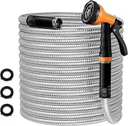 Garden Hose 100 FT - Flexible Metal Hose with 10 Function Nozzle, Kink Free, Lightweight, Durable, Crush Resistant Fitting, Easy to Coil, Puncture Proof Hose for Yard, Rv, 600 PSI - 2024 Model