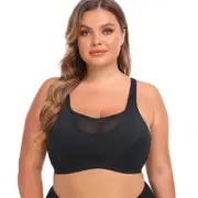 Nevenka Back Close Sports Bras Wirefree High Impact Plus Size Camisole-Black
