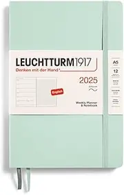 Leuchturm 370755 Notebook, Begins in January 2025, A5, Weekly Soft, Mint Green