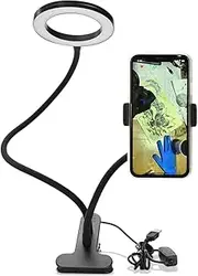 Labymos Clip On Led Selfie Ring Light with Cell Phone Holder Flexible Dimmable Make up Lamp Desk Table Lamp Photo Studio for Live Stream