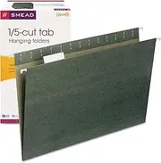 Smead174; 1/5 Tab Hanging File Folders, 11 Point Stock, Legal- Green (25 per Box) Green