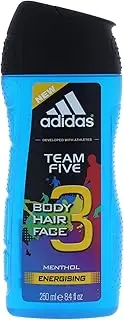 Adidas Team Five Menthol Mens Shower Gel and Shampoo, 250 ml
