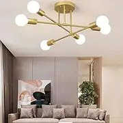 Mengjay Retro Chandelier Ceiling Light - 6 Light Gold Sputnik Lights Fixture Semi Flush Mount Ceiling Light Fixture Pendant Lighting for Living Room, Kitchen, Bedroom, Dining Room (Gold)