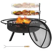36 Inch Large Fire Pits with BBQ Grill, 2 in 1 Wood Burning Fire Pit with Adjust
