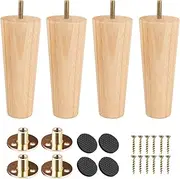 12 inch Solid Wood Furniture Legs, Btowin 4Pcs Mid-Century Modern Wooden Replacement Feet with Threaded 5/16'' Hanger Bolts & Mounting Plate & Screws for Sofa Couch Armchair Cabinet TV Stand