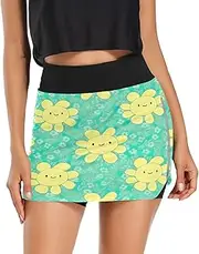 [RPLIFE] Kawaii Chibi Daisies Exercise Skirt, Womens Tennis Skirts with Shorts，Skort Polyester