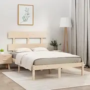 Queen Size Bed Frame Without Mattress 150x200 cm, Solid Wood Platform Bed with Headboard, Pine Wood Frame, Durable Low Base Design