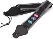 Adjustable Nylon Guitar Bass Strap with 3 Pick Holders, PU Leather Ends and 3 Celluloid Picks for Electric Acoustic Guitar Bass