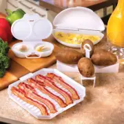 4Pcs Microwave Cooking Set with Bacon Baking Plate Egg Steamer Fried Egg-*-