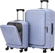 [Kaleenie] 2 Pieces 20/29 Luggage Sets, 20 Inch Cabin Luggage with Front Pocket & 29 Inch Side Opening Suitcase, Ligthweight ABS+PC Hardshell, Lilac Purple