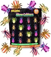 PartySticks Glow Critters 50pk Glow in The Dark Bug Toys and Glow Sticks - 2.5 Inch Fake Bugs Party Favors, Glow in The Dark Party Decorations with 16 Fake Bugs and 34 Mini Glow Sticks