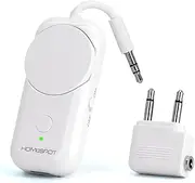 HomeSpot Bluetooth 5.3 Airplane Adapter, Rotary Volume, aptX Low Latency & Adaptive, 25 Hrs, Use with Any 3.5mm Jack on Airplanes, TVs, Car, Gym, Ideal for AirPods, Headphones and More, White