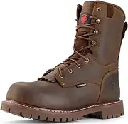 [SUREWAY] Men's 8" Waterproof Steel-Toe Logger Work Boot, Superior Oil/Slip Resistant,Thicker Full Grain Leather,Wedge Rubber Sole,EH Rated