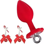 Couples Pleasure Training Luxury Base Butt Plug Silicone Massage Butt Plug with Adjustable Nipple Clamps Anal Sex Toy