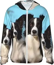 [FHEDVBN] Men's UPF 50+ Border Collie Sun Protection Hoodie Long Sleeve Rash Guard Hiking Running Workout Shirt