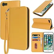 for iPhone SE 2022 SE 2020 Case Leather Wallet Magnetic Flip Cover with Wrist Strap Card Holders SunYoo Case RFID Blocking Porte Feuille Portefeuille Coque étui for iPhone 8 7 Femmes Homme Yellow