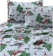 [Tribeca Living] SNMANSHEETKIRG Snowman Red/Green Printed Flannel Deep Pocket Sheet Set, King