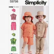 Tiny Tots' Easy Sew Outfit Kit: Button-Front Top, Pants, Shorts & Hat (S9798) -