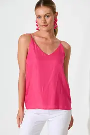 Rowland Cami Top Spaghetti Strap in Hot Pink Satin 12