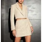 Gianni Bini Lissy Tweed Cropped Blazer Jacket Beige Preppy Retro Sequin US 2 NWT