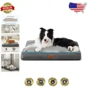 Plush 4" Thick Grey Dog Bed for Large Breeds - Waterproof & Removable Cover